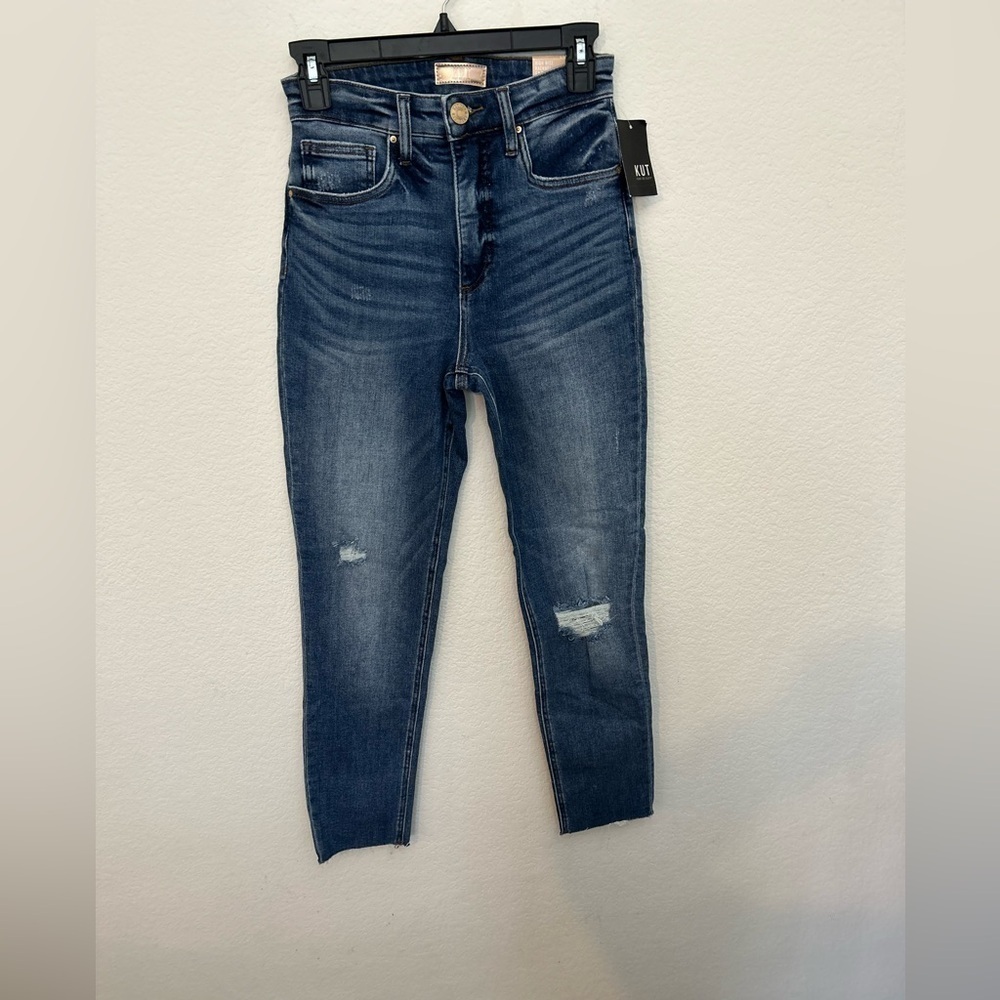 NWT 00 Kut from The Kloth Rachael High Rise Fab Ab Mom Jean Raw hem